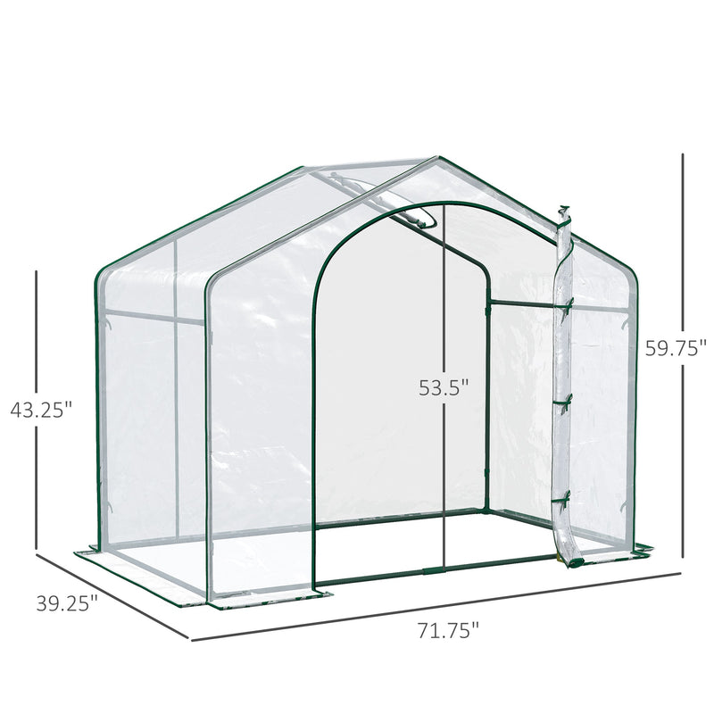6' x 3' x 5' Portable Walk-in Greenhouse, PVC Cover, Steel Frame Garden Hot House, Zipper Door, Top Vent for Flowers, Vegetables, Saplings, Clear