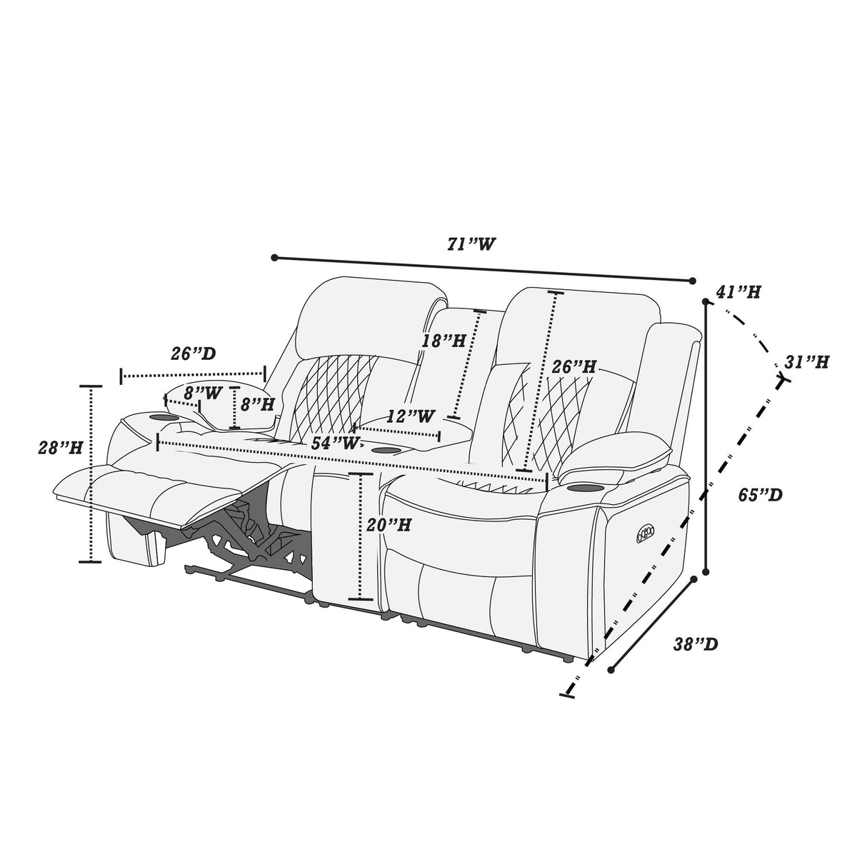 Power Motion Living Room Set With USB Port, Adjustable Headrest, Cup Holder, photo 24 of 28