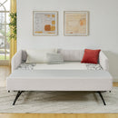 Twin Size Daybed with Trundle Upholstered Sofa Bed, with Vertical Stripes, Linen Fabric, Beige  (82.5'x43'x30')