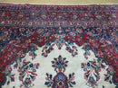 9x12 Persian Sarouk Rug - Semi Open Field Medallion Rug - Ivory Red Blue Hand Knotted Wool Oriental Carpet 9 x 12 Antique Rug - Vegetable Dyes