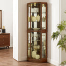 6 Shelf Corner Curio Display Cabinet with Lights, Mirrors and Adjustable Shelves, Walnut