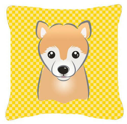 Yellow Checkered Shiba Inu   Canvas Fabric Decorative Pillow BB1133PW1414