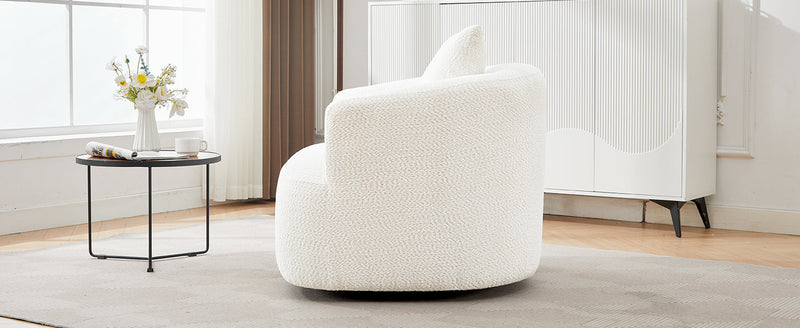 360° Swivel Barrel Sofa Chair with Throw Pillow, Chenille Upholstered Accent Chair, Beige, 38.2'