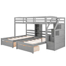 Twin Over Twin & Twin Bunk Bed With Drawers, Staircase Storage, Built In Shelves - Gray by HouseOfZazla
