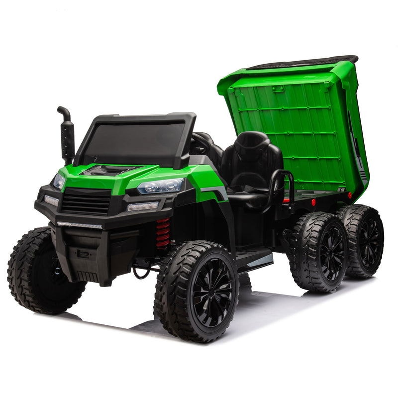 24V 2-Seater UTV-XXL Ride On Truck with Dump Bed for kid,Ride On 4WD UTV with 6 Wheels,Foam Tires, Suitable for Off-Roading,remote control,Three-Point Safety Harness