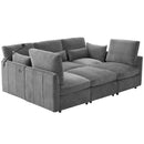 Modern Modular U-Shaped Sofa Bed With Movable Ottoman, USB Ports, Phone Holder by HouseOfZazla
