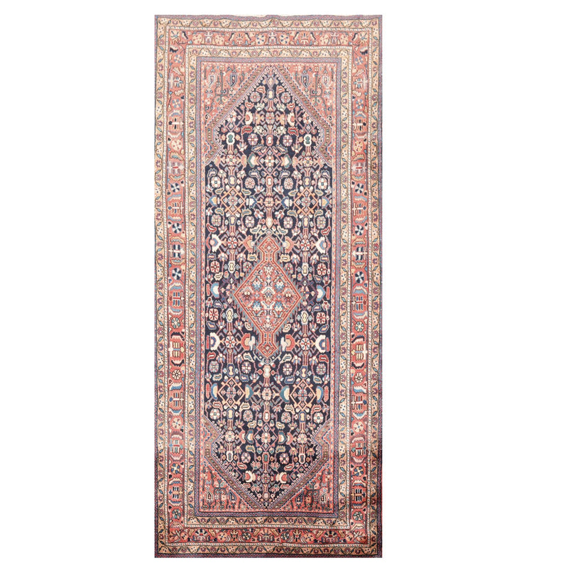 4'7" x 11'2" Hand Knotted Traditional 100% Wool Runner Oriental Area Rug Navy