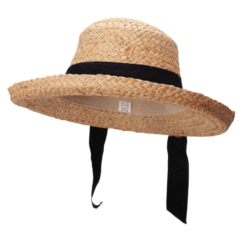Raffia Wide Braid Black Ribbon Band Hat