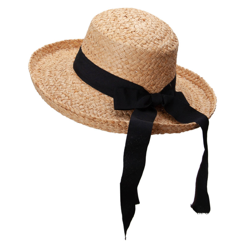 Raffia Wide Braid Black Ribbon Band Hat