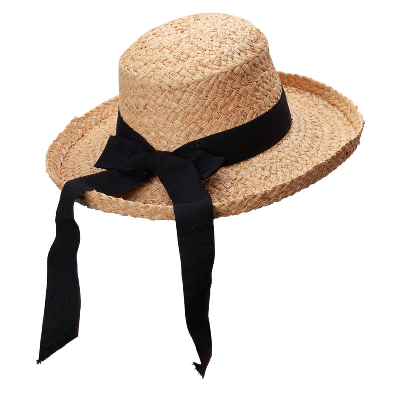 Raffia Wide Braid Black Ribbon Band Hat