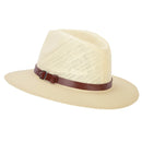 Men's Paper Braid Leatherette Buckle Trim Large Brim Fedora Hat