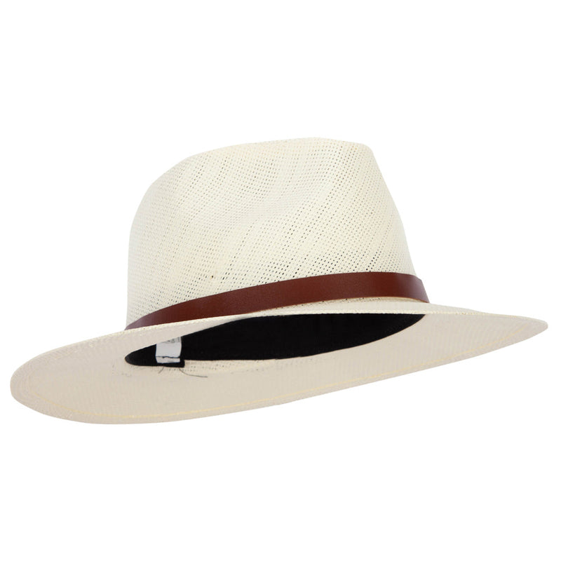 Men's Paper Braid Leatherette Buckle Trim Large Brim Fedora Hat