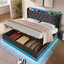 Upholstered Bed, 360 Surround LED Function, Remote Control, Hydraulic Storage Bed With USB, Type-C Charging (Without Mattress) by HouseOfZazla