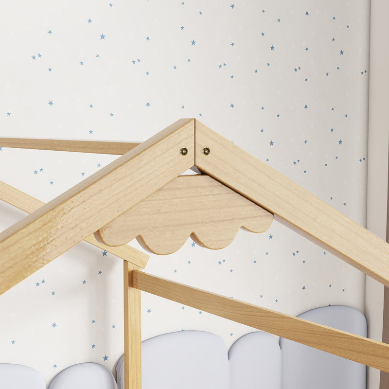 Double Twin House-Style Floor Bed with Fence, Guardrails, without door, Natural(Old Sku:W504P143318)