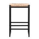 25" Height Backless Water Hyacinth Woven Bar Stools With Footrest (Set of 2) - Natural