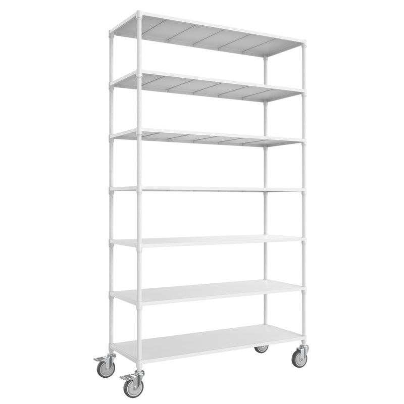 7 Tier Standing Shelf Units, 2800 LBS NSF Height Adjustable Metal Garage Storage Shelves with Wheels, Heavy Duty Storage Rack Metal Shelves - Black - 7T-2800LBS-WHITE