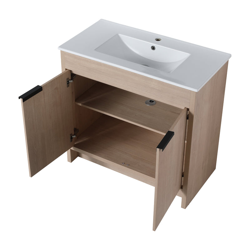 Walker Edison - 36 Inch Freestanding Bathroom Vanity with White Ceramic Sink & 2 Soft-Close Cabinet Doors