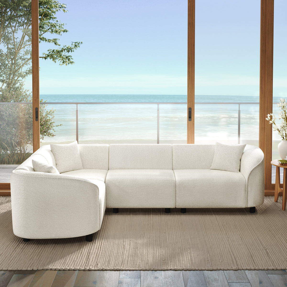 104" L-Shaped Curved Contemporary Sectional Sofa in Beige, photo 2 of 3
