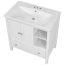 30" Bathroom Vanity with Sink, Bathroom Storage Cabinet with Doors and Drawers, Solid Wood Frame, Ceramic Sink, White