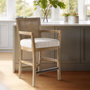 Cane Back Counter Stool With Upholstered Seat - Cream / Reclaimed Natural by HouseOfZazla