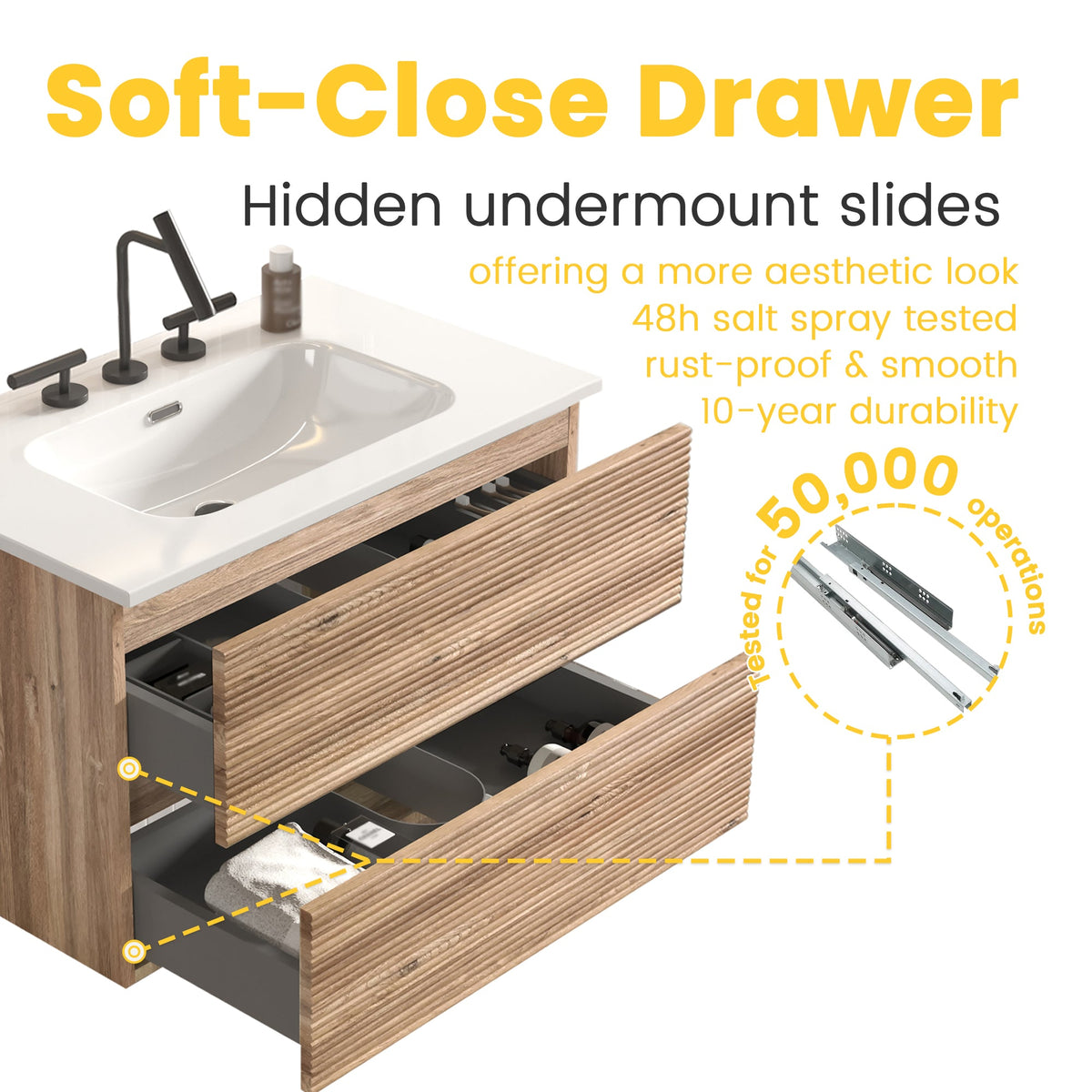 Gloria 30" Wall Mounted Rough Oak Bathroom Vanity, photo 6 of 10
