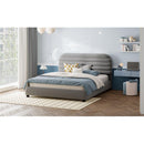 Queen Size Velvet Upholstered Platform Bed,Solid Frame and Stylish Curve-shaped Design, Gray
