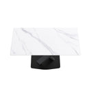 63" Modern Artificial Stone Straight Edge Metal X-Leg Dining Table, 6 People - White / Black by HouseOfZazla