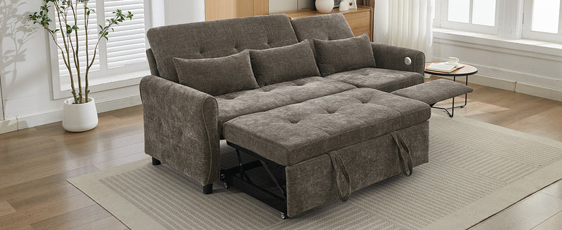 2-in-1 Sofa 82' Three-Seater with Sofa Bed and Reversible Recliner, Dark Grey Chenille