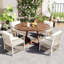 TOPMAX Modern 5-Piece Patio Extendable Wooden Dining Table Set, 12inch Butterfly Leaf Foldable Round Kitchen Table Set with 4 Rattan Arm Chairs for Backyard,Balcony, Garden, Poolside, Natural