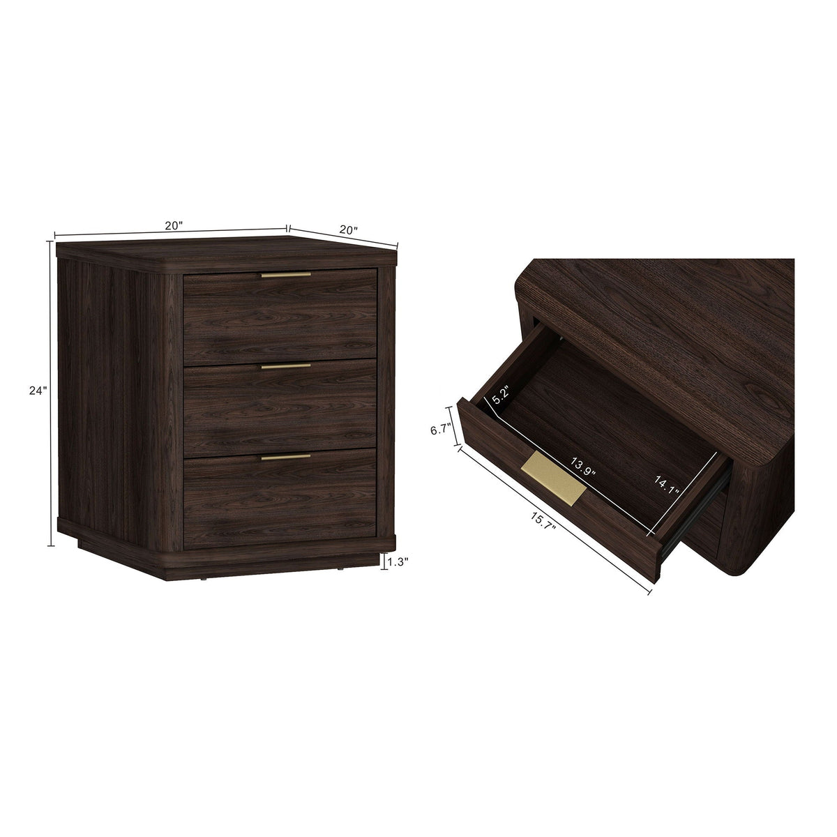 Evelyn - Nightstand With 3 Drawers, Smooth Rounded Edges, photo 11 of 12