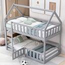 Twin Over Twin House Bunk Bed With Fence And Door by Unique Piece Furniture
