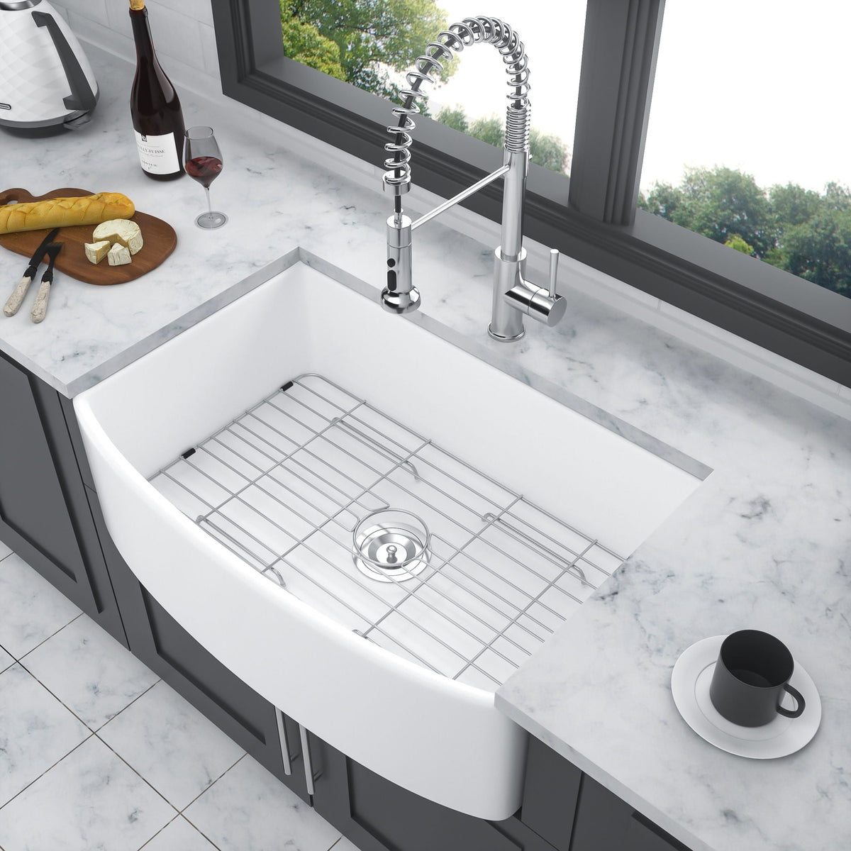 Ceramic Farmhouse Sink, Apron Front Single Bowl With Arch Edge, photo 6 of 8