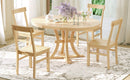 5-Piece Rustic Round Pedestal Extendable Dining Table Set with 15.7" Removable Leaf and Simple Dining Chirs for Small Places, Natural