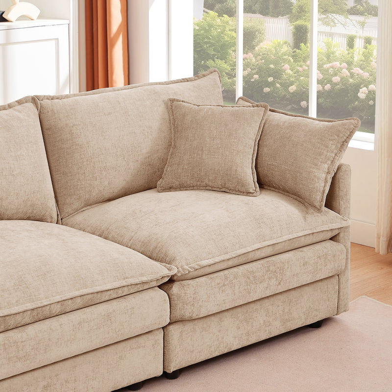 Modular L-Shaped Sectional Sofa Set with Movable Ottoman, Chenille, Coffee, 105 Inches