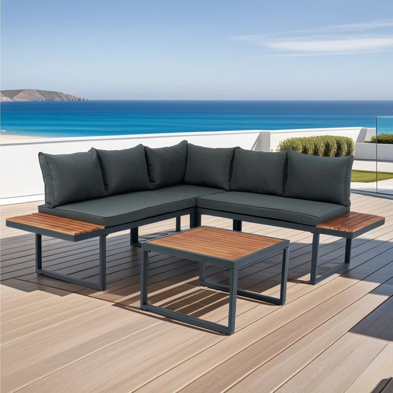 Walker Edison | Steel 4 Piece L-Shaped Patio Sectional Sofa Set