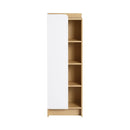 Tall Freestanding Bathroom Side Cabinet With Single Door & 4 Tier Open Shelves - Black / Light Oak / White by HouseOfZazla