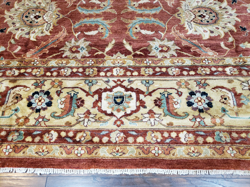 Safavieh Room Sized Rug 10x14, Wool Hand-Knotted Auburn Red & Light Gold Egyptian Mahal Oriental Carpet, 10 x 14 Large Living Room Rug