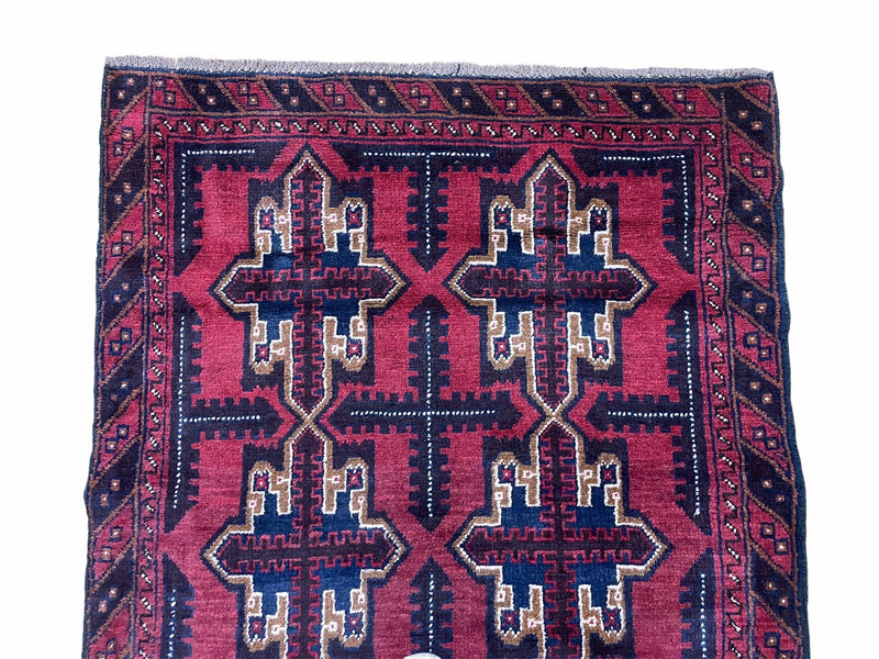 3X5 Vintage Handmade Tribal Wool Rug Balouchi Rug Afghan Rug Red Beige Blue Nice