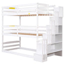Twin Size Triple Bunk Bed With Storage Staircase, Separate Design - White by HouseOfZazla