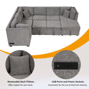 U-Shaped Sectional Sofa Pull Out Sofa Bed With Two USB Ports, Two Power Sockets, Three Back Pillows And A Storage Chaise For Living Room by Unique Piece Furniture