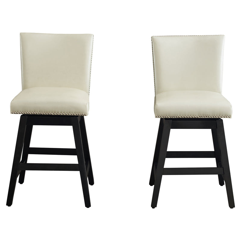 26" Upholstered Swivel Bar Stools Set of 2, Modern PU Leather High Back Counter Stools with Nail Head Design and Wood Frame