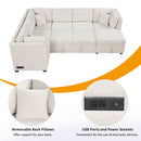 U-Shaped Sectional Sofa Pull Out Sofa Bed With Two USB Ports, Two Power Sockets, Three Back Pillows And A Storage Chaise For Living Room by Unique Piece Furniture