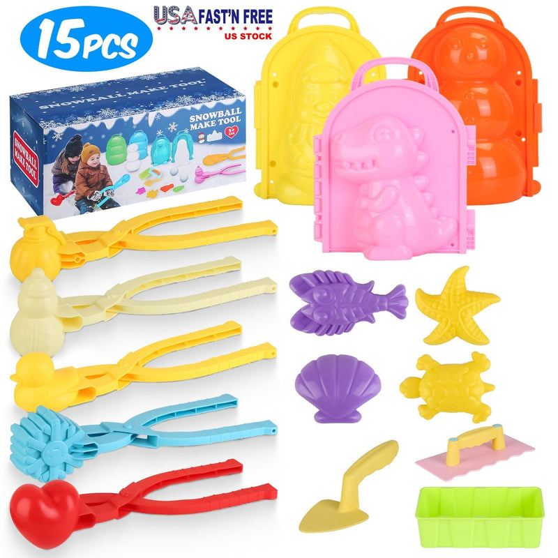15Pcs Winter Snowball Tool Kit Kids Snow Molds Outdoor Snow Beach Toys for Kids Toddlers Adults Snowman Snowflake Duck Dinosaur, photo 11 of 14