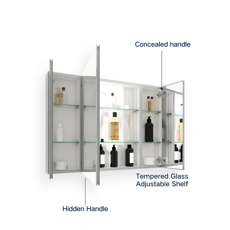 36x26 inch Aluminum Bathroom Medicine Cabinet, Adjustable Glass Shelves, Waterproof and Rust-Resist, Recess or Surface Mount Installation