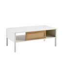 40.16" Rattan Coffee table, sliding door for storage, metal legs, Modern table for living room, white