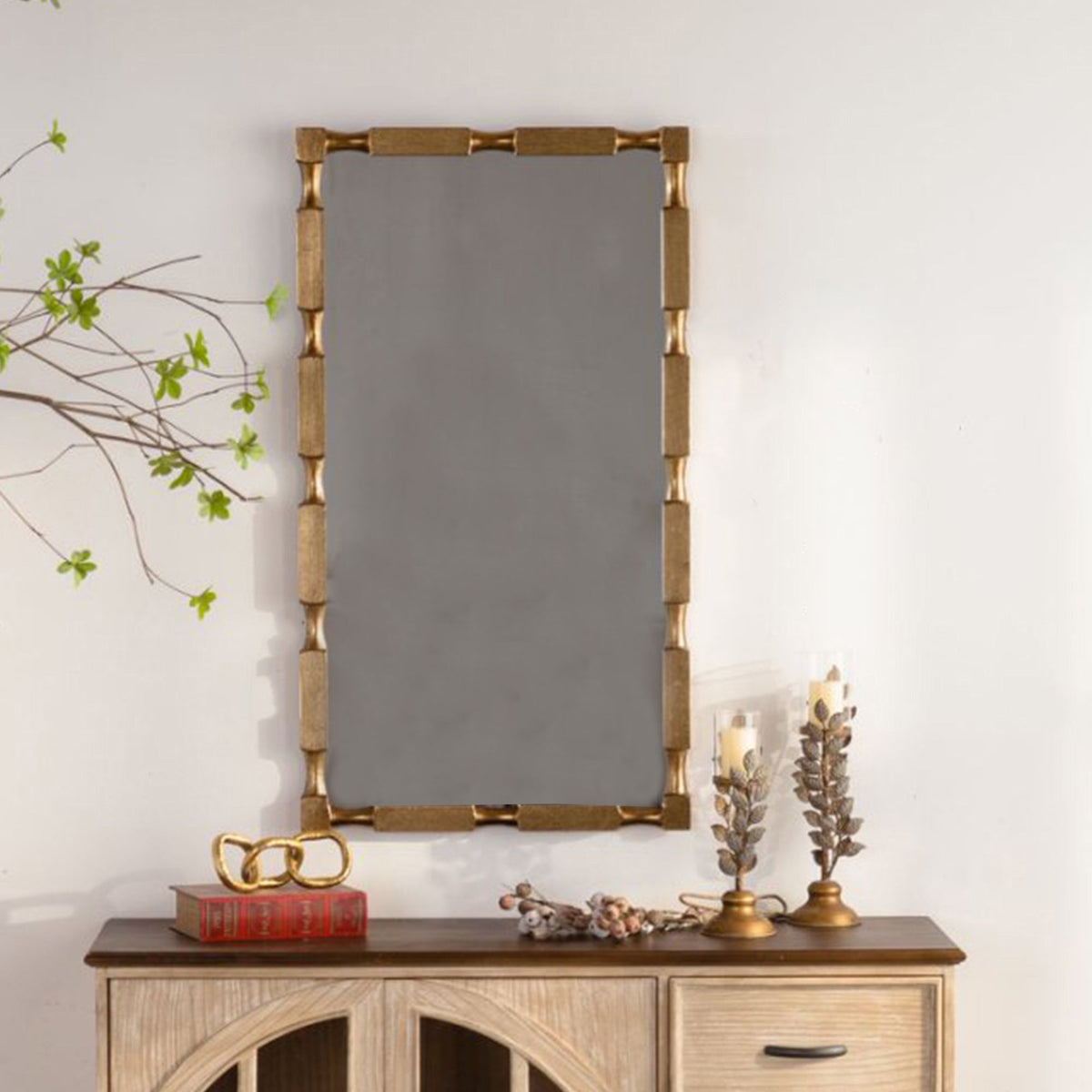 Gold Bamboo-Style Rectangular Wall Mirror, photo 3 of 10