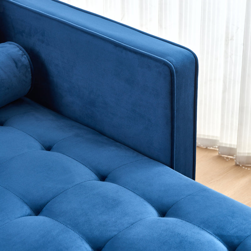 64" Velvet Chaise, Mid-Century Modern Chaise Furniture, Sleeper for Living Room, Apartment, Tool-Free Assembly. (Blue)