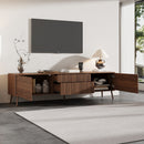 Fluted TV Stand With Storage Drawers And Cabinets For TVs Up To 80", Soft-Close Hinges, Cable Management - Walnut by HouseOfZazla