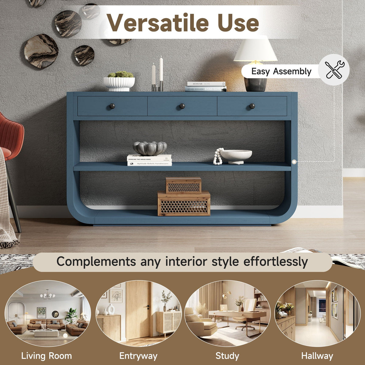 Console Table With 3 Soft Close Drawers & 2 Open Shelves, photo 34 of 40