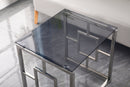 3 Pieces Silver Square Nesting Glass End Tables- Small Coffee Table Set- Stainless Steel End Tables with Dark Gray Tempered Glass- 18" Modern Minimalist Small Coffee Tables for Living Room